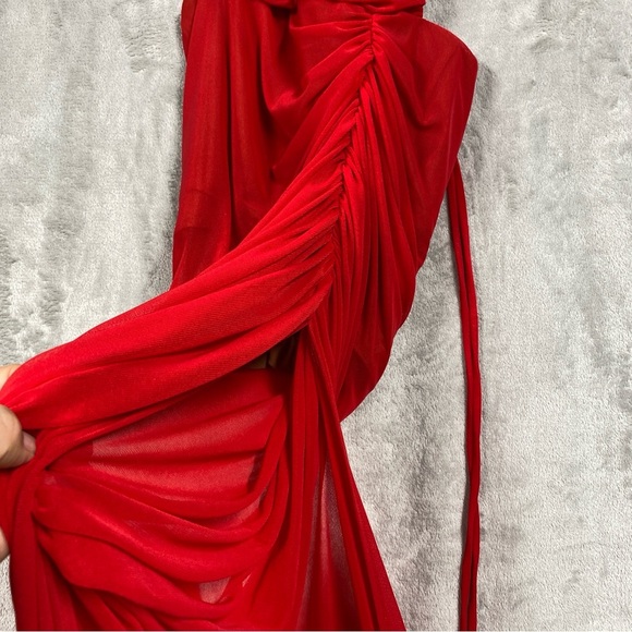 NEW Michael Costello Revolve Follie Gown Ruched Mesh Back Tie Sz XS Red - Picture 5 of 13